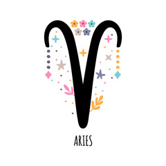 Aries. Zodiac sign. Astrological horoscope signs on white background. Stylized symbol