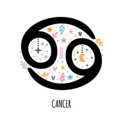 Cancer. Zodiac sign. Astrological horoscope signs on white background. Stylized symbol
