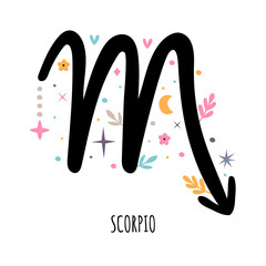 Scorpio. Zodiac sign. Astrological horoscope signs on white background. Stylized symbol