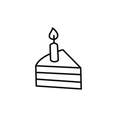 Piece of Birdthday cake icon symbol in flat black line style, isolated on white background