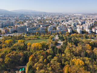 Aerial Autumn view of South Park in city of Sofia, Bulgaria