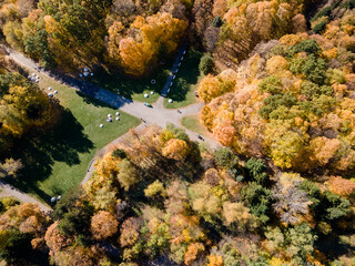 Aerial Autumn view of South Park in city of Sofia, Bulgaria