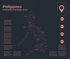 Infographics Philippines map outline, flat design, color blue vector