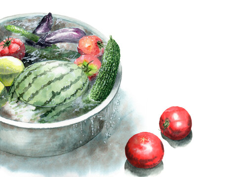 たらいで冷やしている野菜