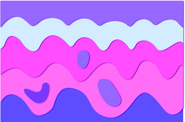 Paper cut style background candy colour pink, blue and purple. Contouring wave