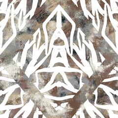 Seamless neutral and white grungy classic abstract surface pattern design for print. High quality illustration. Monochrome earth colored design with white pattern design overlay. Repeat graphic swatch