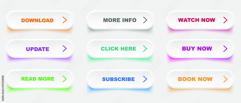 Aufkleber set of colorful 3d buttons on white background. flat line button collection. vector web element