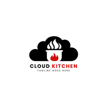 Hot pot cloud kitchen cooking logo icon