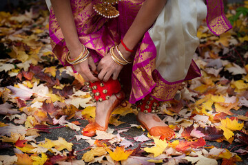 Bharatanatyam dancer's feet outside 