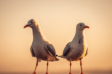 Seagulls in warm sunset light