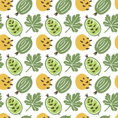 Bright gooseberry seamless pattern. Cute berries in cartoon style. Vector flat hand drawn illustration