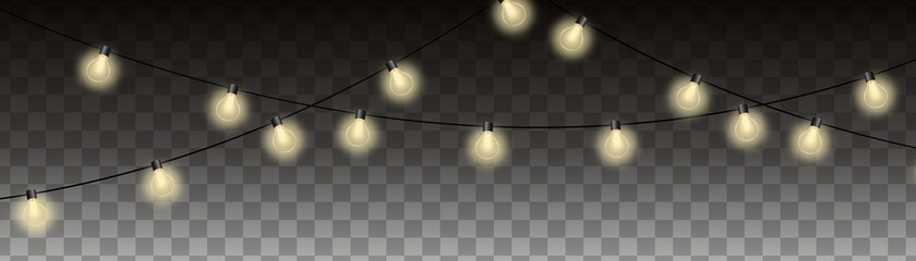 Christmas Glowing Lights Garlands Isolated on Transparent Background. Vector illustration