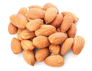 Heap of almond nuts on white background
