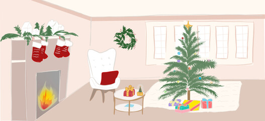 Winter room in Christmas season | Illustration