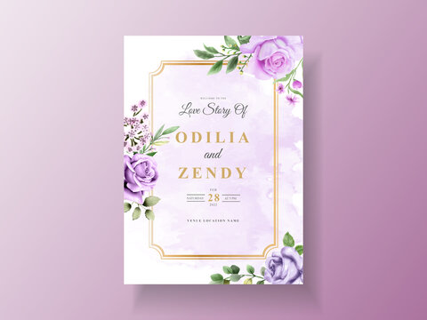 Beautiful purple flower wedding invitation card