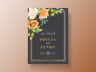 Beautiful orange flower wedding invitation card