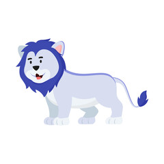 León, dibujo animado. Caricatura de león. Mamífero. Ilustración vectorial, estilo azul