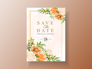 Beautiful orange flower wedding invitation card