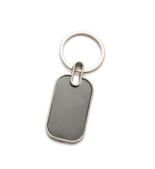 Stylish key chain on white background