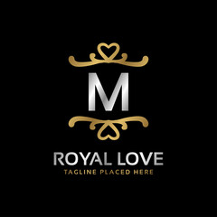 Fototapeta premium letter M royal heart shape luxury vintage logo design for fashion, hotel, wedding, restaurant, beauty care