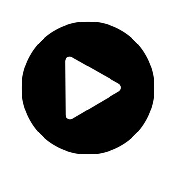 Play icon. White triangle arrow. Black circle. App element. Multimedia concept. Vector illustration. Stock image. 