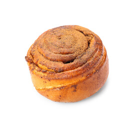 Delicious cinnamon roll on white background