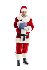 Santa Claus with clipboard on white background