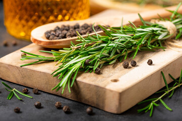 Fresh rosemary herb on the table.