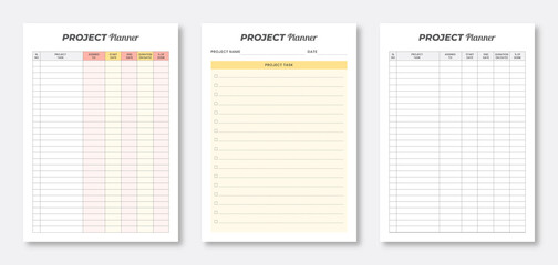 project planner template. printable minimal planner template.  3 set of project planner templates collection.