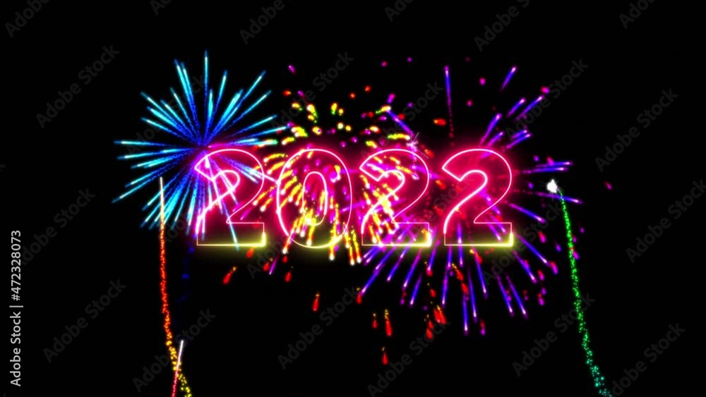 Aufkleber 2022 number animation with colorful celebration firework shiny and explode on the night background. 