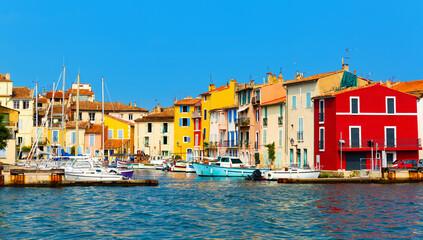 Townscape of Martigues, south of France. View of Quai Brescon and Canal Galiffet. - obrazy, fototapety, plakaty