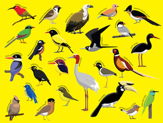 Asian Birds with Name Cartoon Character Set 1