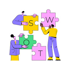 SWOT analysis abstract concept vector illustration. SWOT matrix, strategy building, corporate project planning, business competition, decision making, preventive crisis management abstract metaphor.