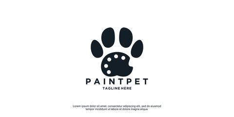 Paint logo abstract with animal feet concept Premium Vector