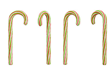 Christmas Lollipops, 3d render. Set of realistic candy cane isolated on a white background. Striped candies
