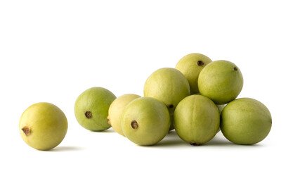 guava fruit scattered on white background, common tropical fruit closeup view