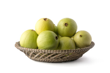 guava fruit in a basket, isolated on white background, common tropical fruit closeup view