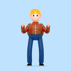 3d render of cheerful man showing thumbs up, success or achievement