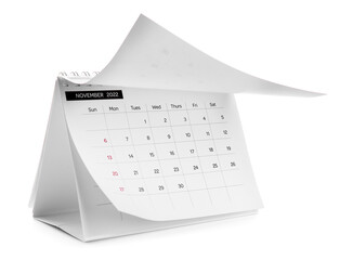 Paper calendar for 2022 year on white background