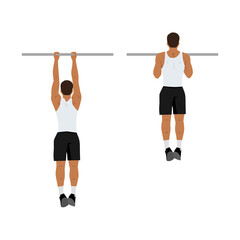 Fototapeta na wymiar Man doing chin-ups workout. Fitness and bodybuilding exercise in the gym. Healthy and active lifestyle. Isolated vector illustration in cartoon style