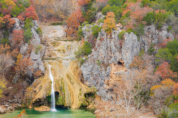 High angle overcast view of the beautiful landscape of Turner Falls