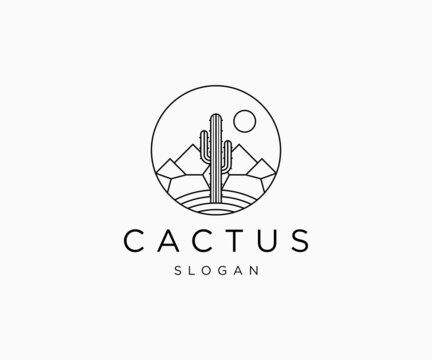 Cactus line art logo icon design template 
