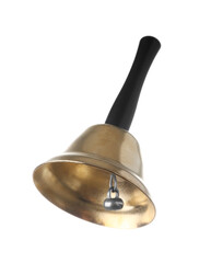 Golden Christmas bell with handle on white background