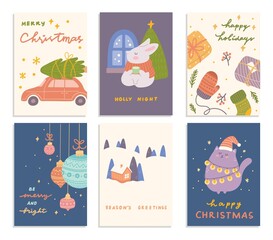 set of cartoon Christmas greeting cards design vector illustration