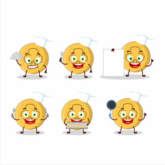 Cartoon character of dalgona candy trefoils with various chef emoticons