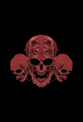 Skull with spider webs and small skull artwork illustration