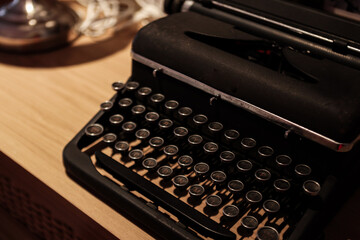 Vintage and retro typewriter on the wooden table