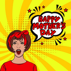 Happy Mother's Day. comic book explosion with text - Happy Mother's Day. 8 march happy women's day, international holiday. Pop art chat wow text box cloud. Greeting sticker label woman's mothers day.