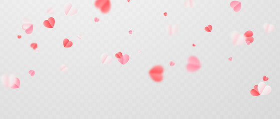 abstract background I adore On a white background, huge and small pink hearts are sprinkled for Valentine's Day. - obrazy, fototapety, plakaty