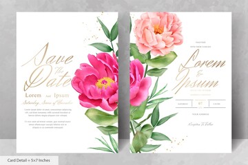 Fototapeta na wymiar Beautiful Watercolor Wedding Invitation Set with Hand Drawn Floral